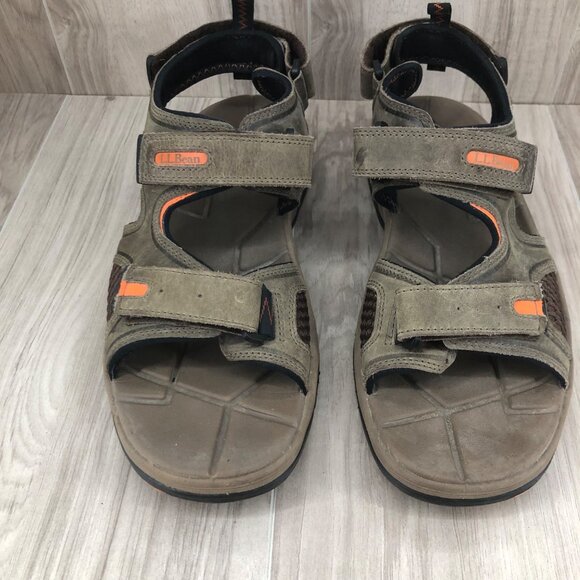 LL Bean Sandals Mens 9.5 Taupe Leather Hook and Loop Shoes - Picture 6 of 12